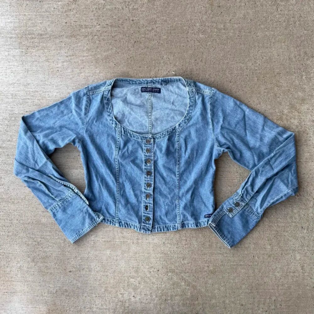 Vtg Y2K Pepe Jeans London Cropped Denim Corset Top Scoop Neck Sz M NWOT